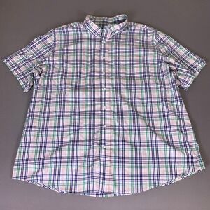 George Button Down Mens 3XL Classic Fit Short Sleeve Plaid Shirt Green Blue Pink